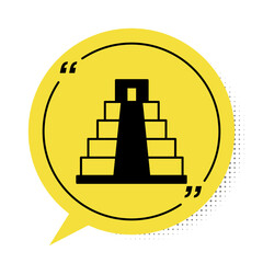 Sticker - Black Chichen Itza in Mayan icon isolated on white background. Ancient Mayan pyramid. Famous monument of Mexico. Yellow speech bubble symbol. Vector