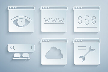Poster - set cloud technology data transfer, online shopping on screen, search engine, browser setting, windo