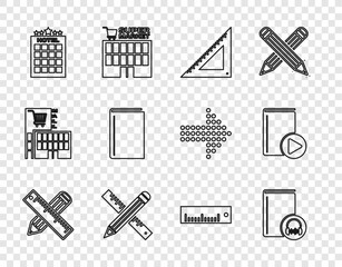 Canvas Print - Set line Crossed ruler and pencil, Audio book, Triangular, Hotel building, Book, Ruler and icon. Vector