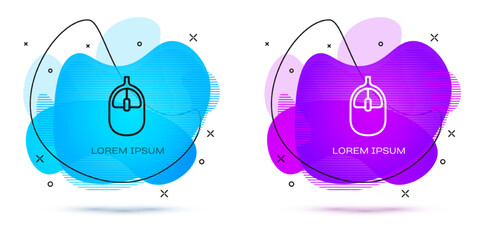 Poster - Line Computer mouse icon isolated on white background. Optical with wheel symbol. Abstract banner with liquid shapes. Vector