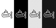 Set Line Submarine Icon Isolated On Black And White, Transparent Background. Military Ship. Vector