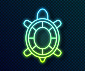 Canvas Print - Glowing neon line Turtle icon isolated on black background. Vector