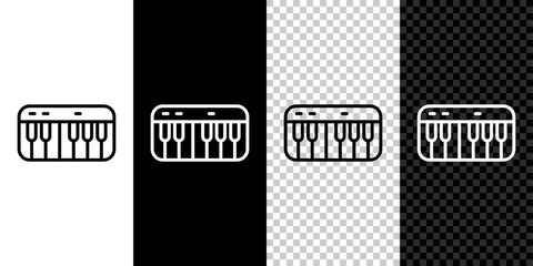 Poster - Set line Music synthesizer icon isolated on black and white, transparent background. Electronic piano. Vector