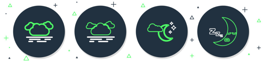 Sticker - Set line Cloud, with moon and stars, and Moon icon icon. Vector