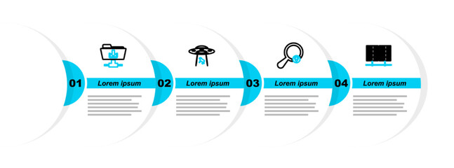 Poster - set line server, data, web hosting, search location, ufo abducts cow and ftp folder download icon. v