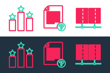 Poster - Set line Server, Data, Web Hosting, Ranking star and Unknown document icon. Vector