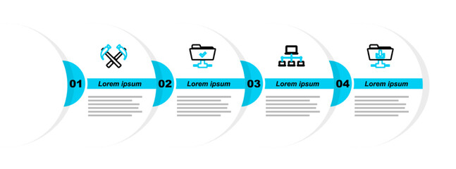 Poster - set line ftp folder download, computer network, operation successful and two crossed hammers icon. v