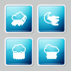 Canvas Print - Set line Cloud with rain and lightning, Fog moon, and icon. Vector