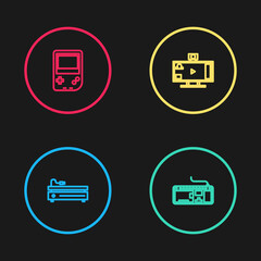 Poster - Set line Video game console, Computer keyboard, Live streaming online and Portable video icon. Vector