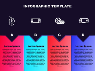 Poster - Set line Computer mouse gaming, Portable video game console, Coin for and . Business infographic template. Vector
