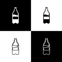 Canvas Print - Set Sport bottle with water icon isolated on black and white background. Vector