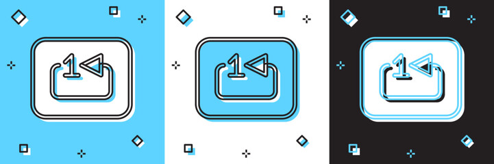 Sticker - Set Repeat track music player icon isolated on blue and white, black background. The sign is a round curved arrow and the number one. Vector