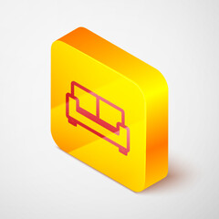 Sticker - Isometric line Sofa icon isolated on grey background. Yellow square button. Vector