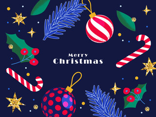 Wall Mural - merry christmas and happy new year greeting card, poster, holiday cover. modern xmas design in blue,