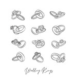 Fototapeta  - Wedding and engagement ring drawing in vintage graphic style