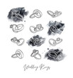 Wedding and engagement ring drawing in vintage graphic style with black blots on white background