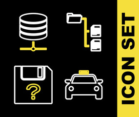 Poster - Set line Folder tree, Taxi car, Unknown document and Server, Data, Web Hosting icon. Vector