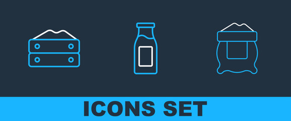 Sticker - Set line Bag of flour, and Bottle with milk icon. Vector