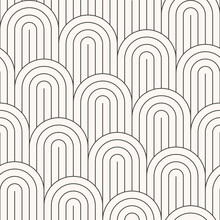 Seamless Pattern With Semicircles And Lines On A White Background. Simple Geometric Pattern, Fabric Print.