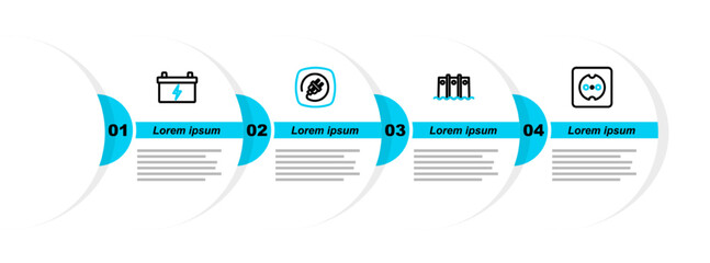 Poster - set line electrical outlet, hydroelectric dam, plug and car battery icon. vector