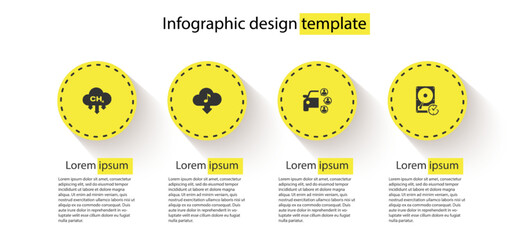 Sticker - Set Methane emissions reduction, Cloud download music, Car sharing and Hard disk drive with clockwise. Business infographic template. Vector