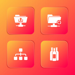 Poster - set ftp folder upload, sync refresh, hierarchy organogram chart and bottles of wine icon. vector