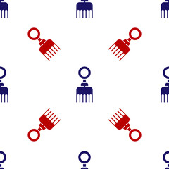 Sticker - Blue and red Hairbrush icon isolated seamless pattern on white background. Comb hair sign. Barber symbol. Vector Illustration