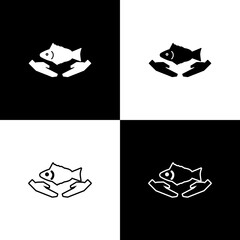 Sticker - Set Fish care icon isolated on black and white background. Vector Illustration