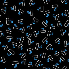 Poster - Line Periscope in the waves above the water icon isolated seamless pattern on black background. Vector