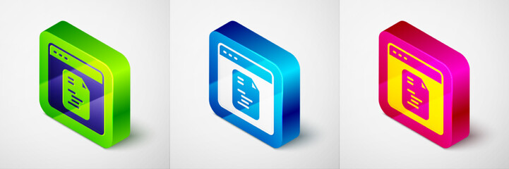 Isometric Software, web developer programming code icon isolated on grey background. Javascript computer script random parts of program code. Square button. Vector