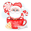 Santa Claus in a cup with candy, vector illustration
