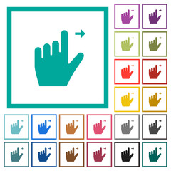 Sticker - Left handed move right gesture flat color icons with quadrant frames