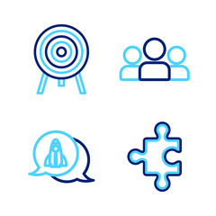 Poster - Set line Piece of puzzle, Startup project concept, Users group and Target icon. Vector