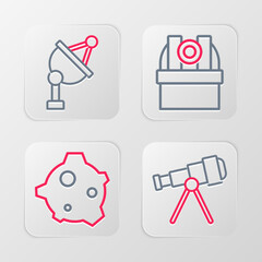 Sticker - Set line Telescope, Asteroid, Astronomical observatory and Satellite dish icon. Vector