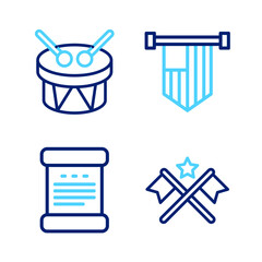 Sticker - Set line American flag, Declaration of independence, and Drum and drum sticks icon. Vector