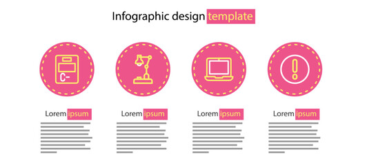 Poster - Set line Laptop, Speech bubble and Exclamation, Table lamp and Exam paper with incorrect answers icon. Vector