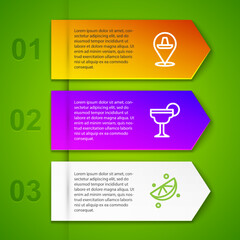 Canvas Print - Set line Mexican sombrero, Margarita cocktail and Sliced lime. Business infographic template. Vector