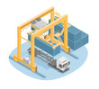 import export with container gantry crane quayside logistics business shipping truck isolate