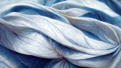 Wall Mural - Wave of white and blue raw silk close up