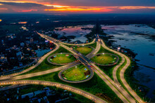 Aerial View Of Bhanga Four Circle, A Complex Road Intersection In Faridpur, Bangladesh.