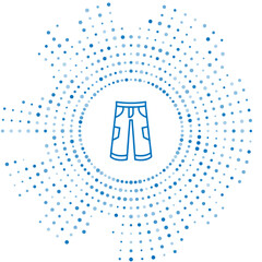 Sticker - Blue line Pants icon isolated on white background. Trousers sign. Abstract circle random dots. Vector