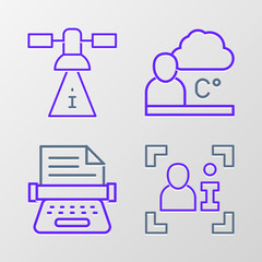 Sticker - Set line Television report, Retro typewriter, Weather forecast and Satellite icon. Vector