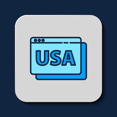 Sticker - Filled outline USA United states of america on browser icon isolated on blue background. Vector