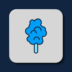 Sticker - Filled outline Cotton candy icon isolated on blue background. Vector