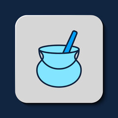 Wall Mural - Filled outline Witch cauldron icon isolated on blue background. Happy Halloween party. Vector