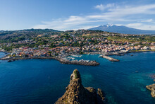 Panoramic Aerial View Of Ciclopi Islands In Aci Trezza, Sicily, Italy.