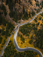 Aerial View Of Road In Forest In Almaty, Kazakhstan.