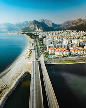 Aerial View Of Beachside City View In Antalya, Turkey.