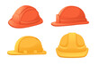 © Alfmaler - Set of red and orange color safety builder helmet vector illustration isolated on white background