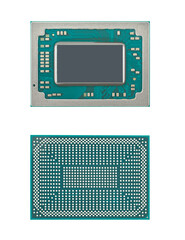 Poster - microchip, processor for laptop, view from two sides, on a black background